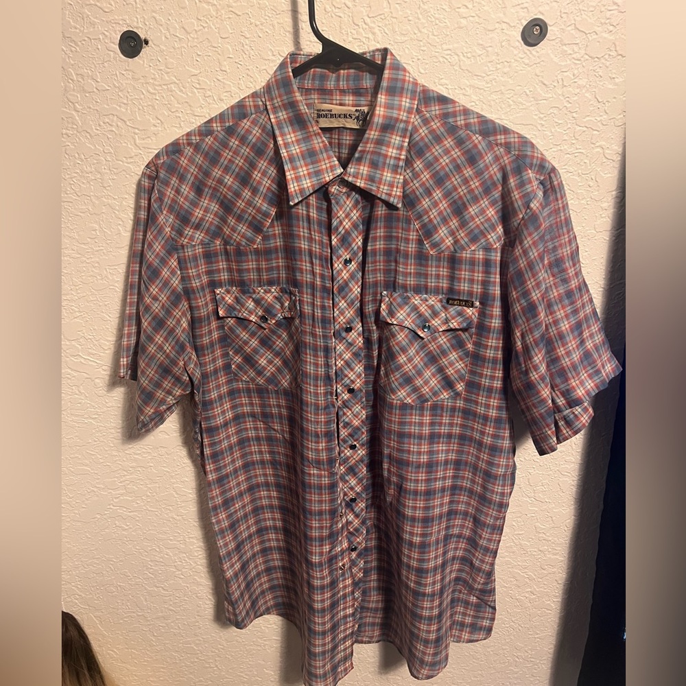 Large Vintage Roebucks Western Shirt w/Blue Pearl Buttons